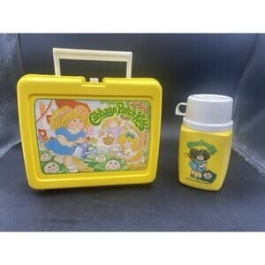 Vintage 1983 Cabbage Patch Kids Yellow Plastic Lunch Box & Thermos “ Plastic “